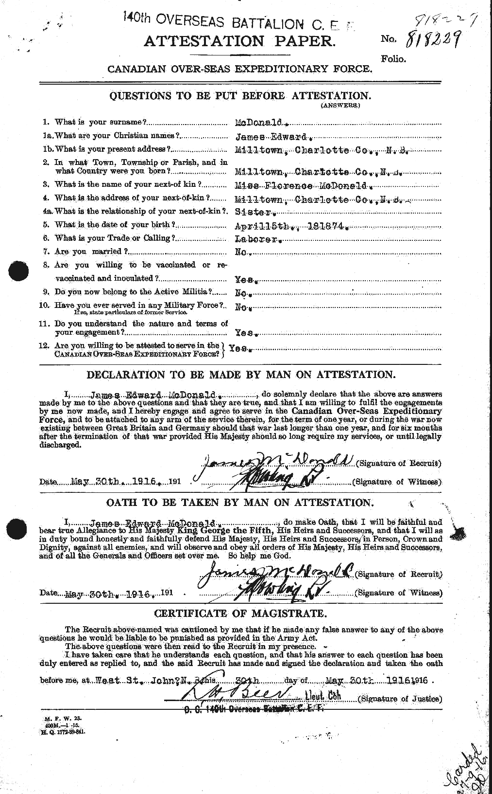 Personnel Records of the First World War - CEF 521624a