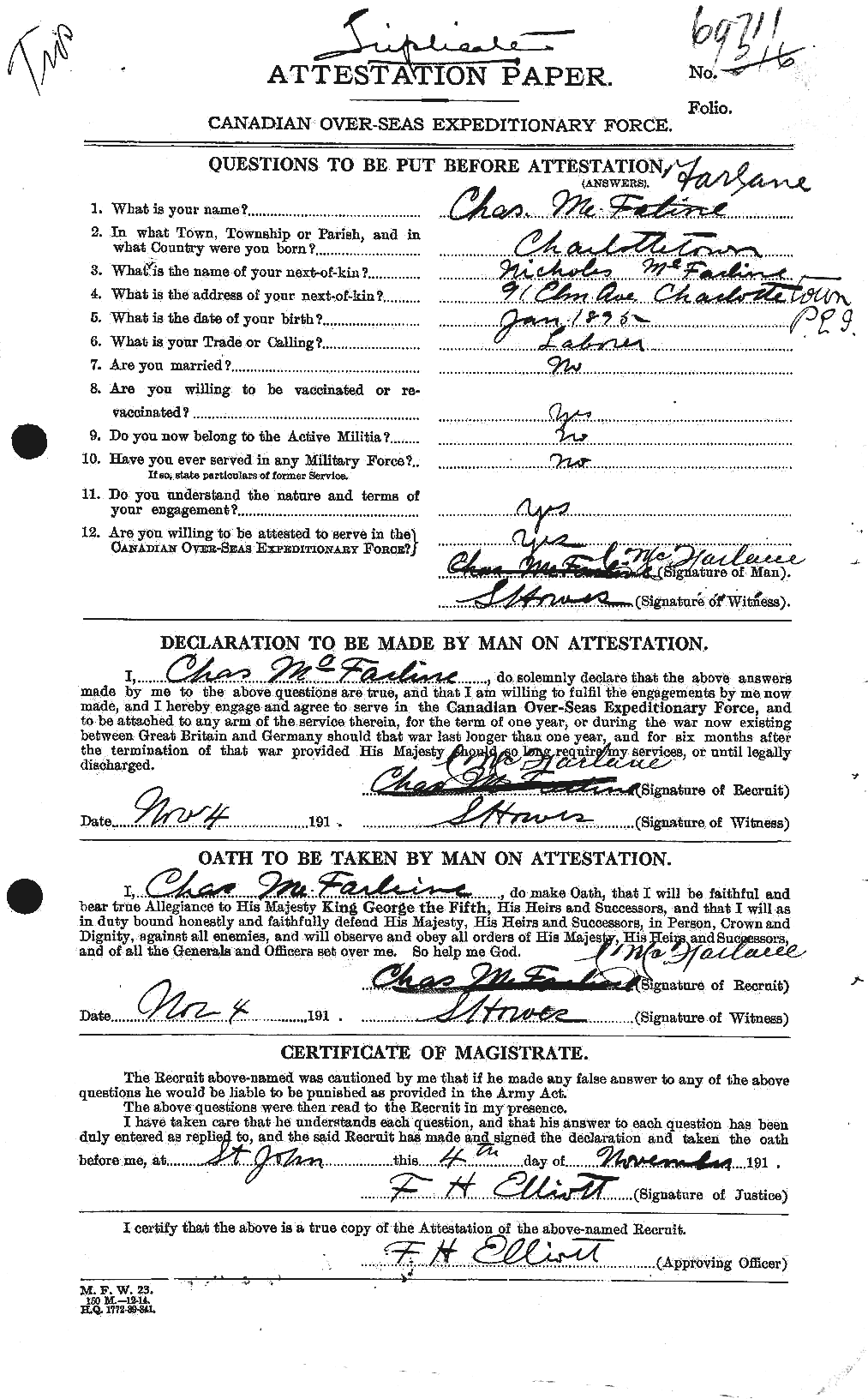 Dossiers du Personnel de la Première Guerre mondiale - CEC 521735a