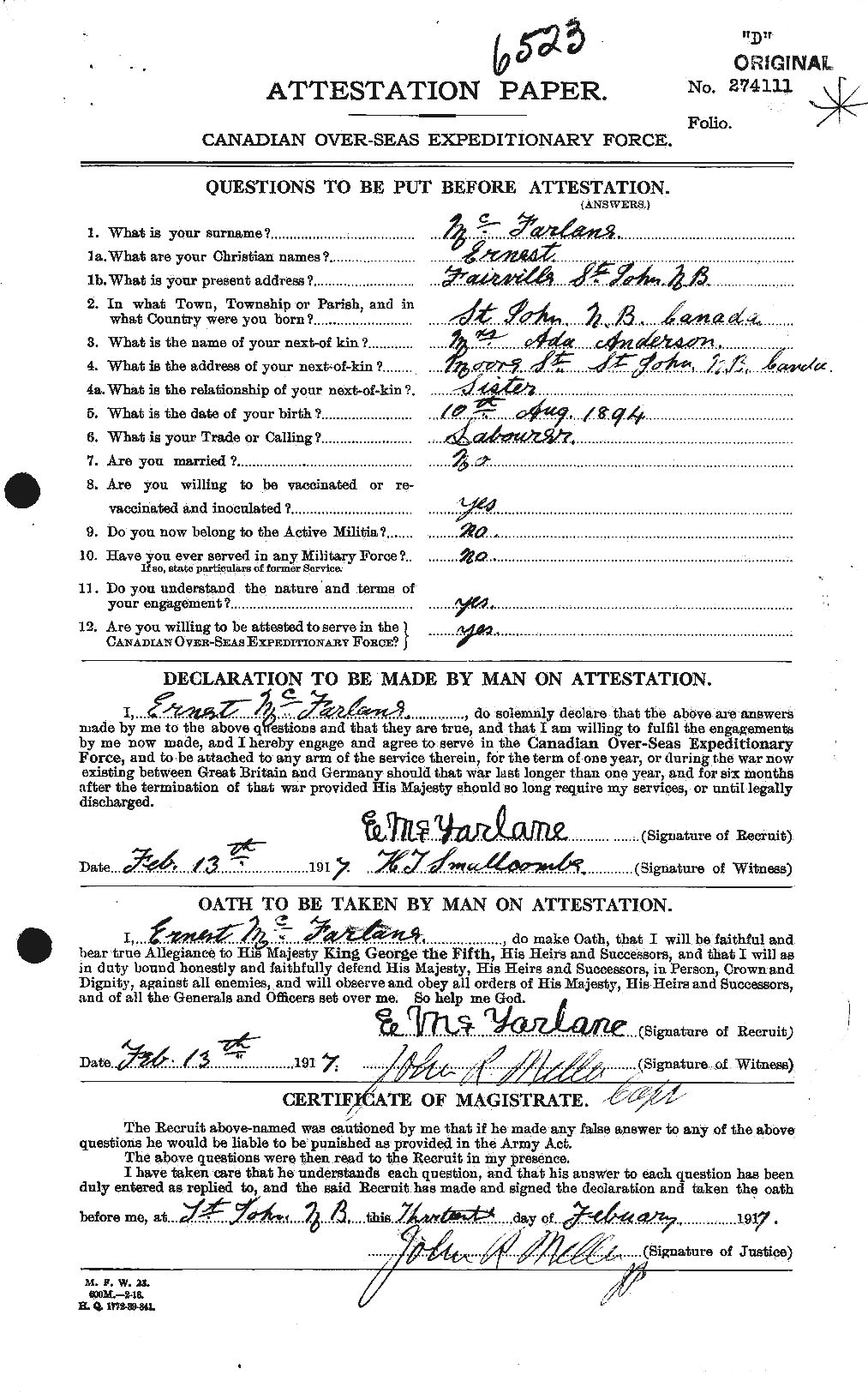 Personnel Records of the First World War - CEF 521783a