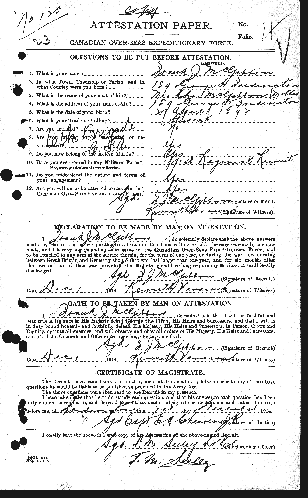 Personnel Records of the First World War - CEF 522484a