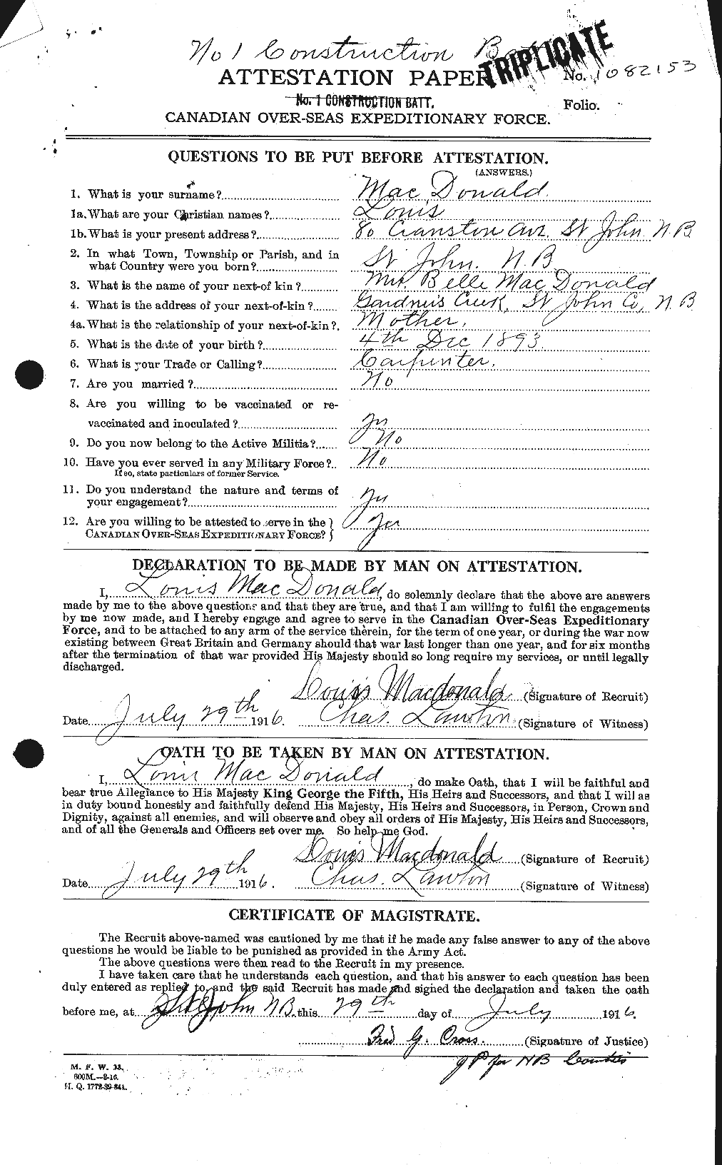 Personnel Records of the First World War - CEF 522582a