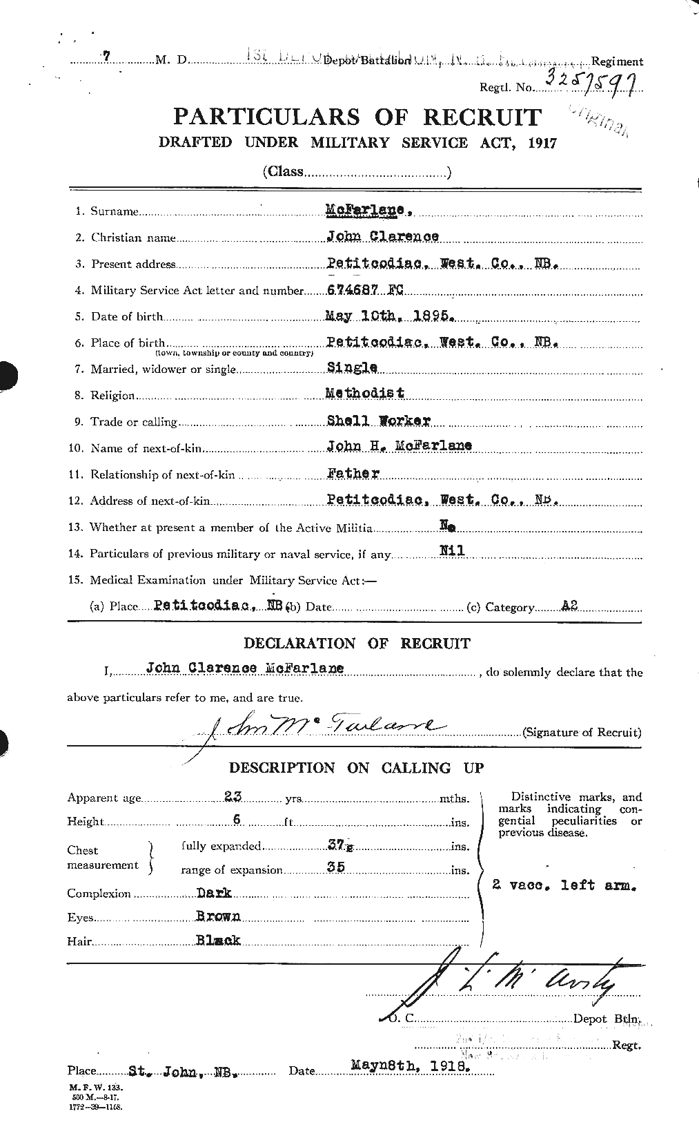 Dossiers du Personnel de la Première Guerre mondiale - CEC 522685a