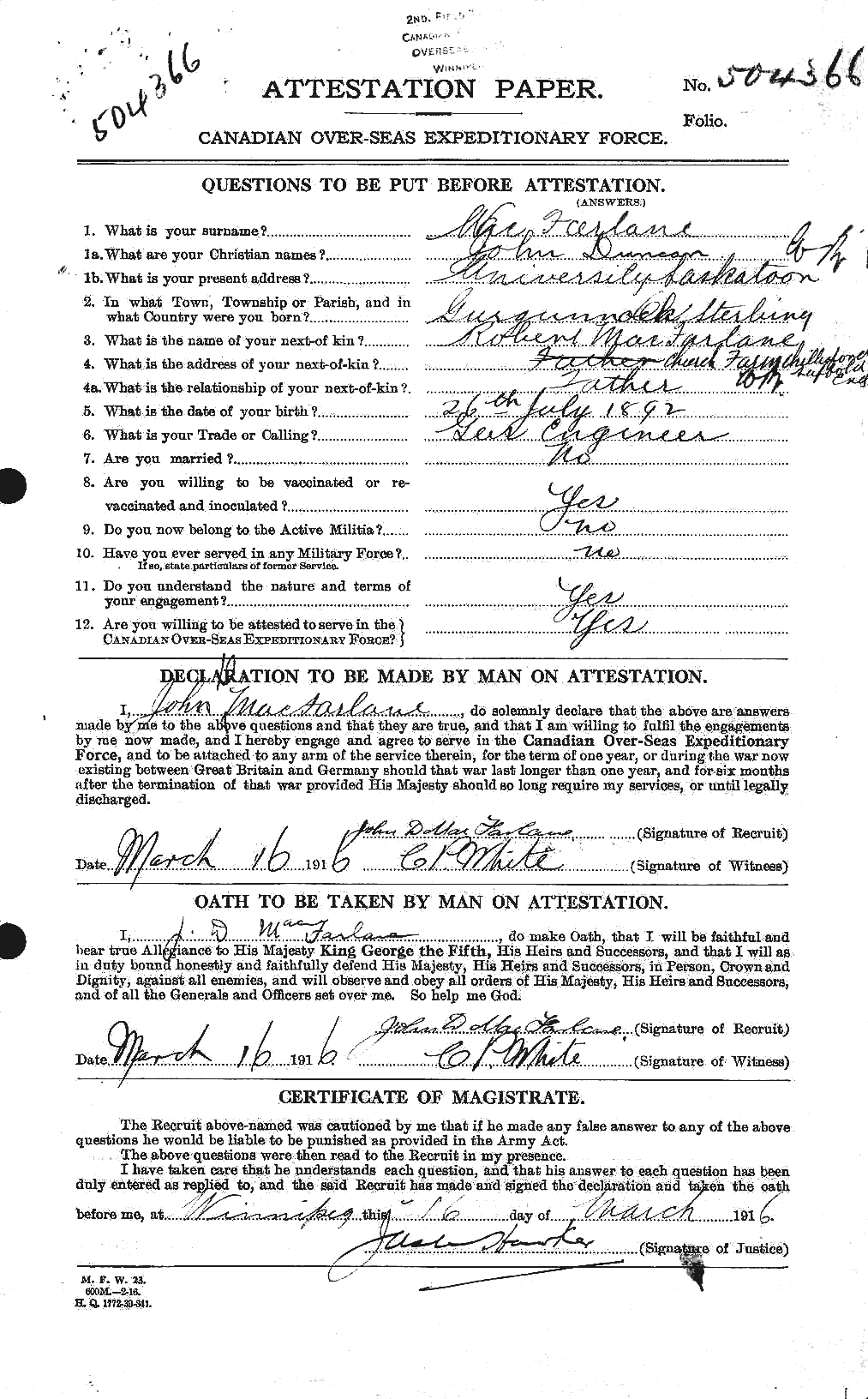 Personnel Records of the First World War - CEF 522688a