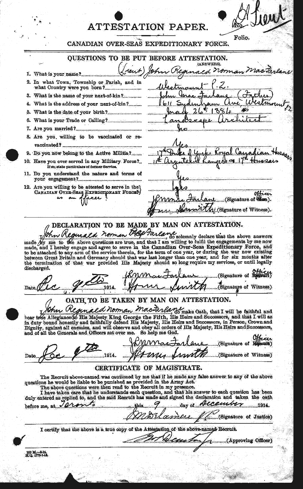 Personnel Records of the First World War - CEF 522701a