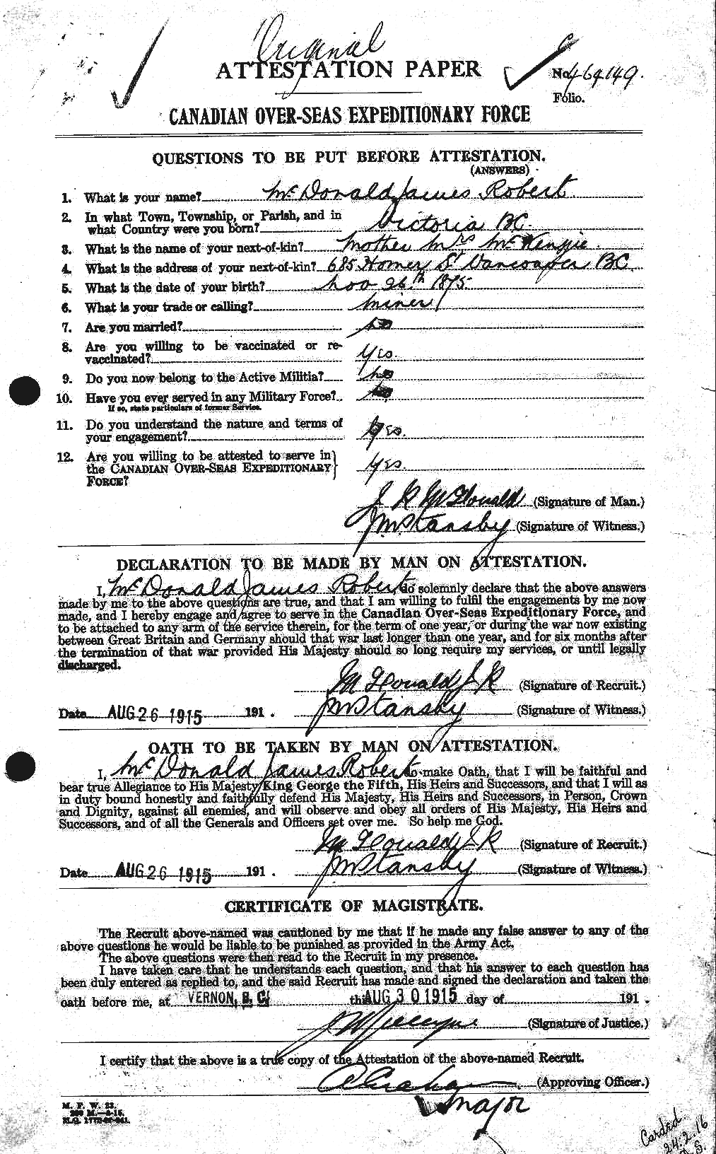 Personnel Records of the First World War - CEF 522933a