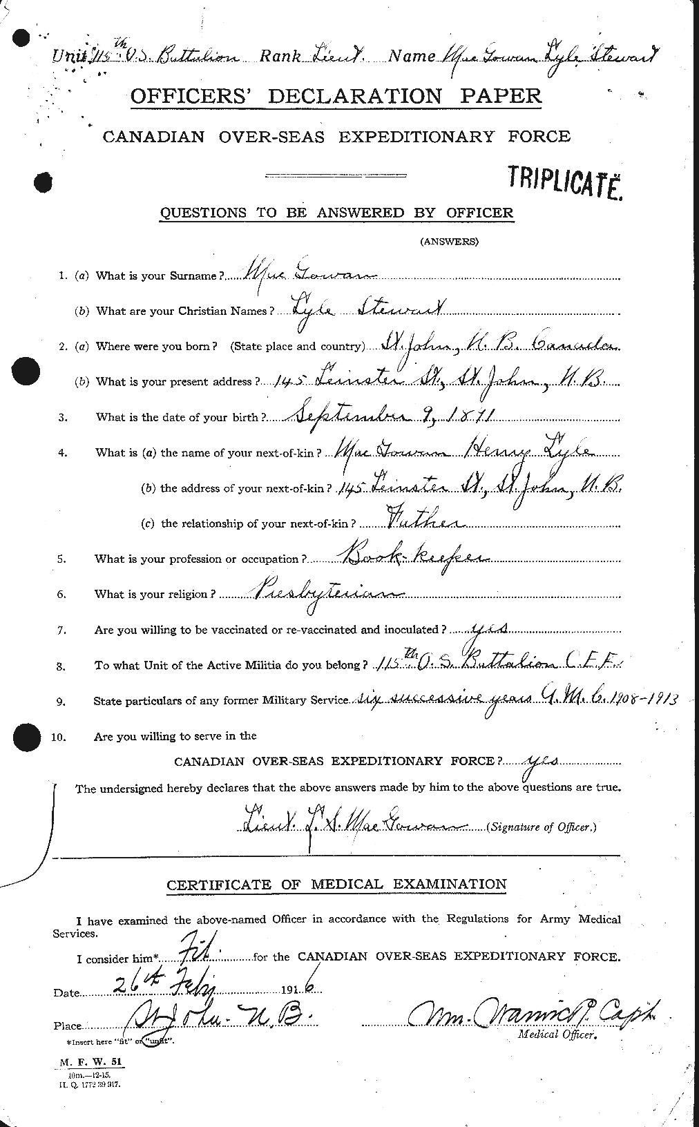 Dossiers du Personnel de la Première Guerre mondiale - CEC 523188a