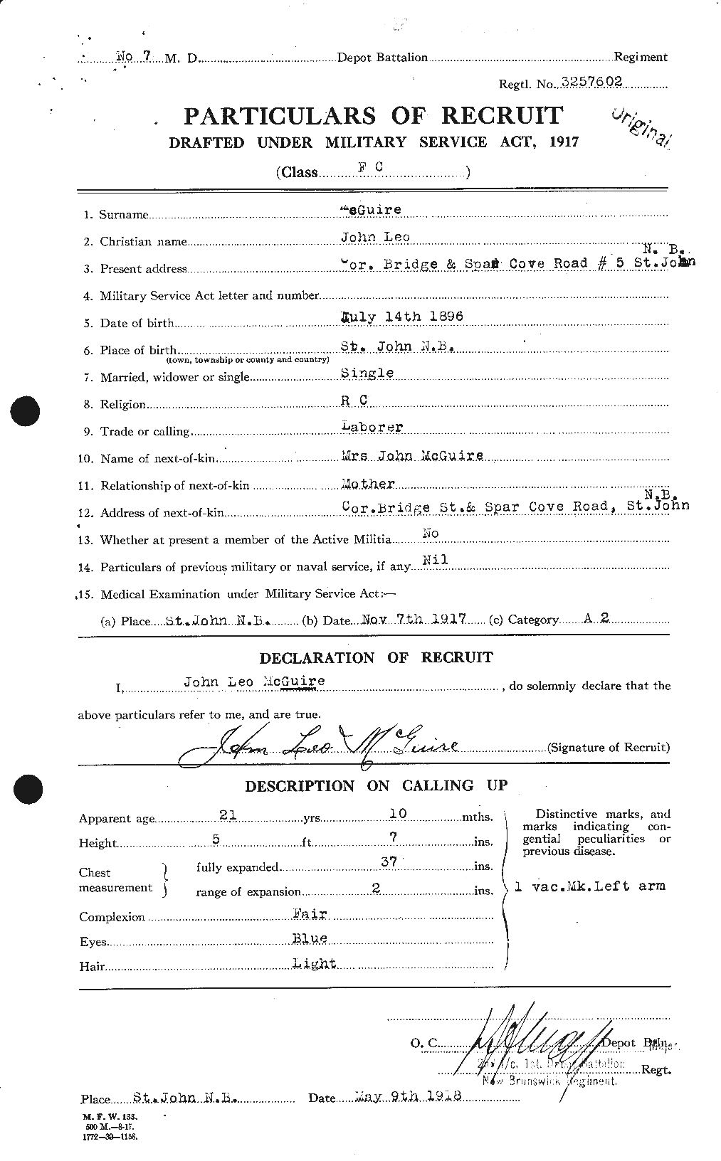 Dossiers du Personnel de la Première Guerre mondiale - CEC 523373a