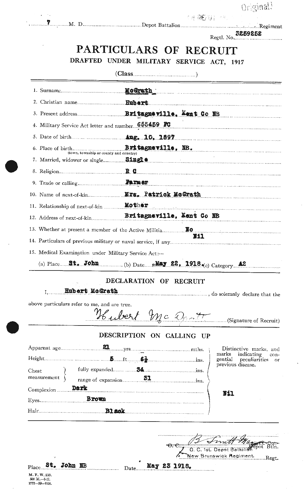 Dossiers du Personnel de la Première Guerre mondiale - CEC 523575a