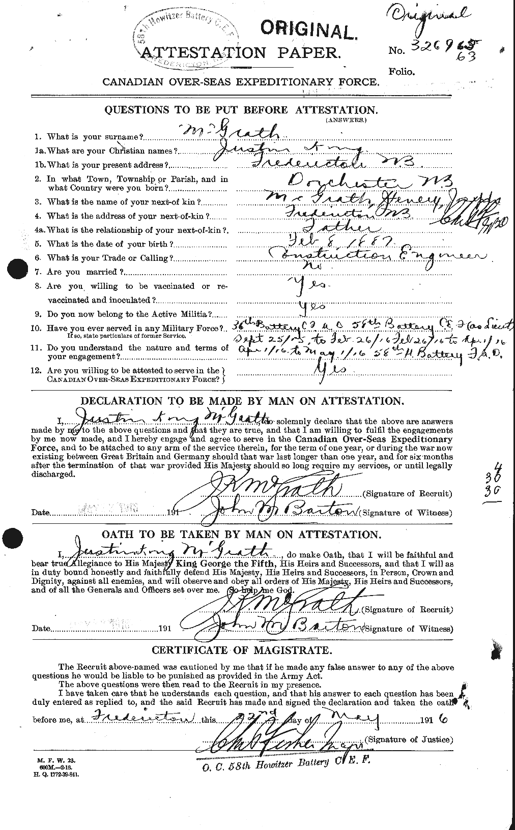 Dossiers du Personnel de la Première Guerre mondiale - CEC 523629a