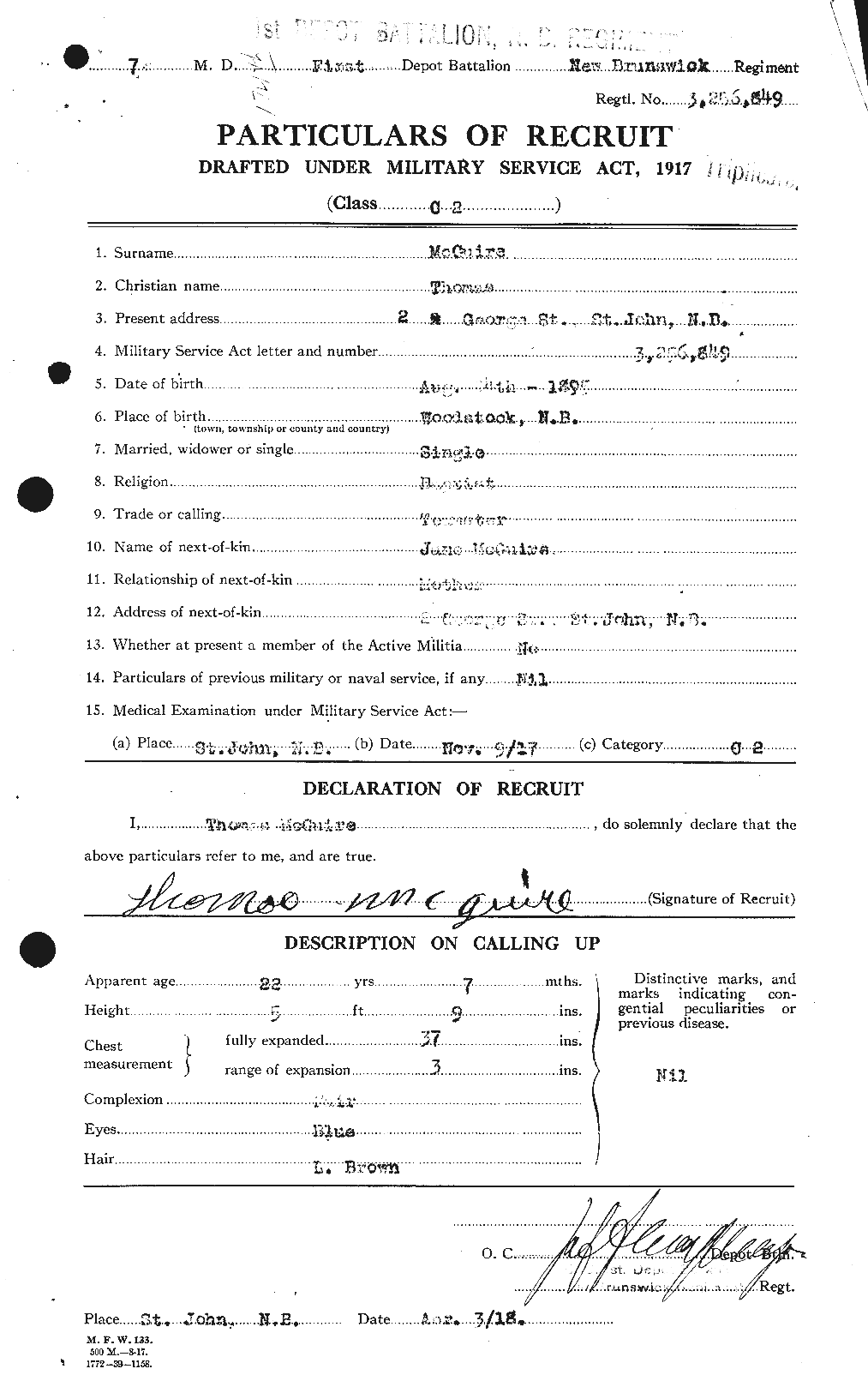 Dossiers du Personnel de la Première Guerre mondiale - CEC 524124a