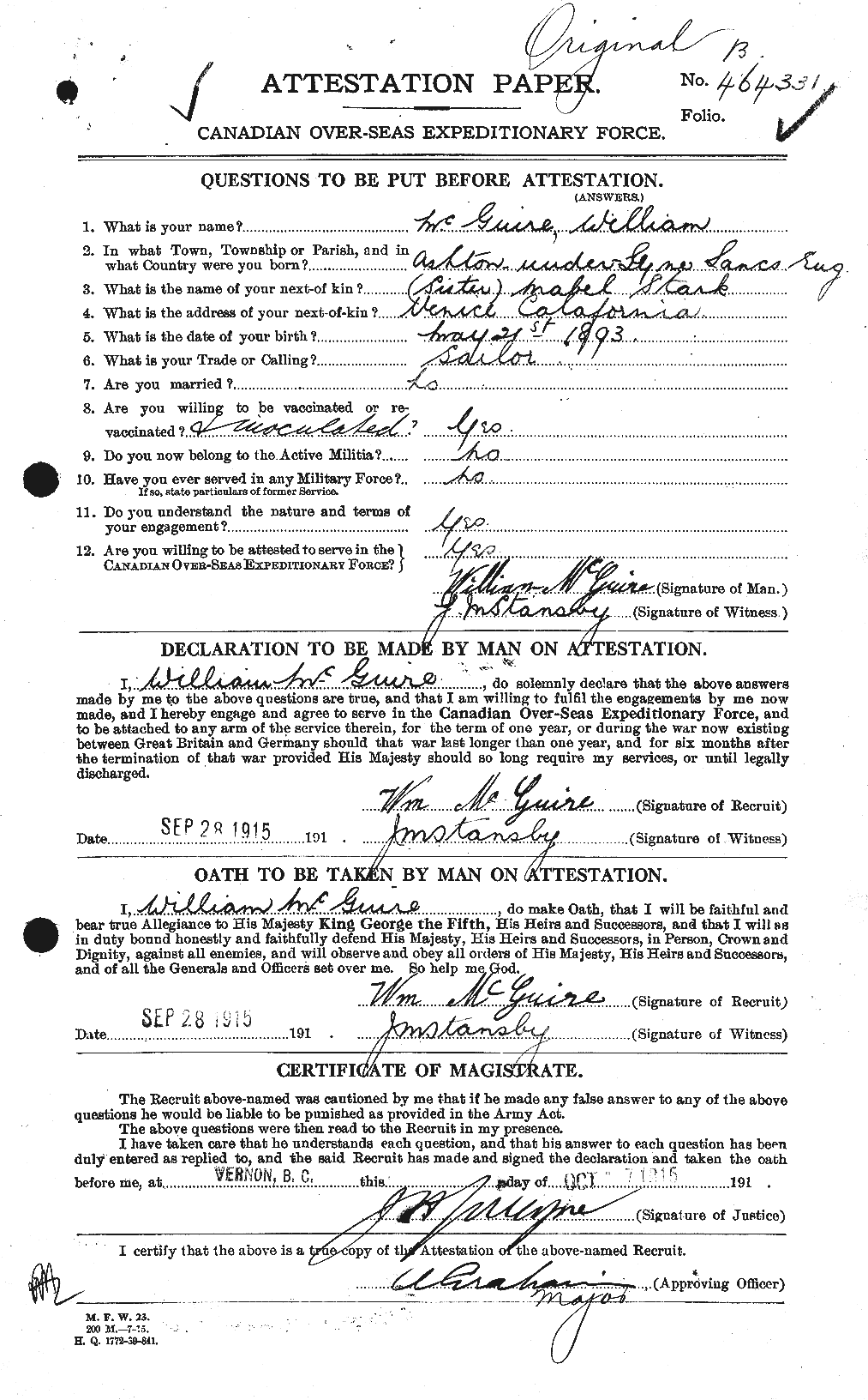 Personnel Records of the First World War - CEF 524137a