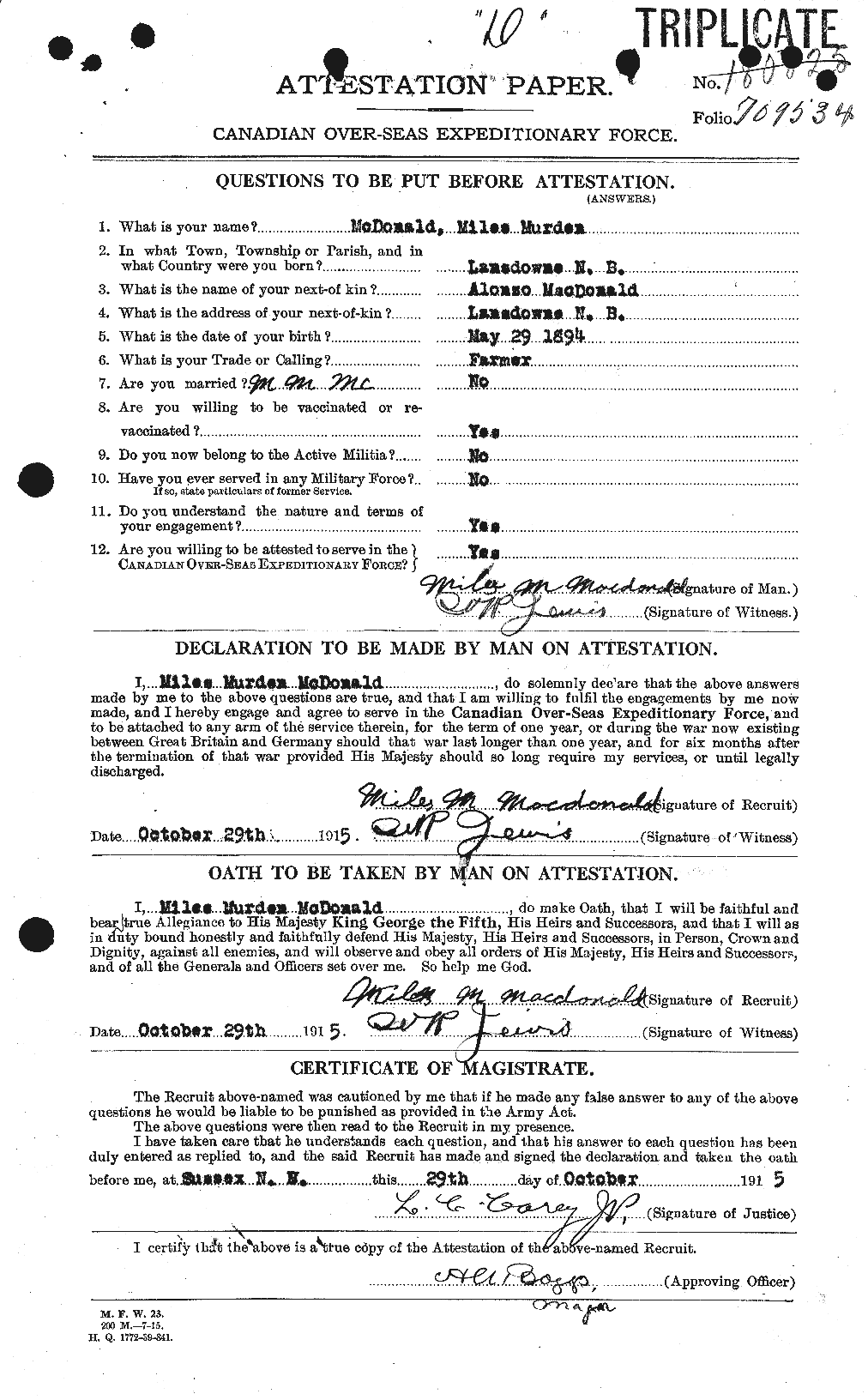 Dossiers du Personnel de la Première Guerre mondiale - CEC 524633a