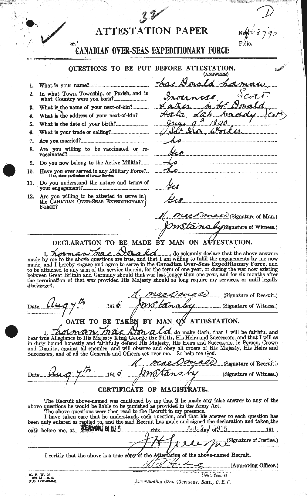 Personnel Records of the First World War - CEF 524690a