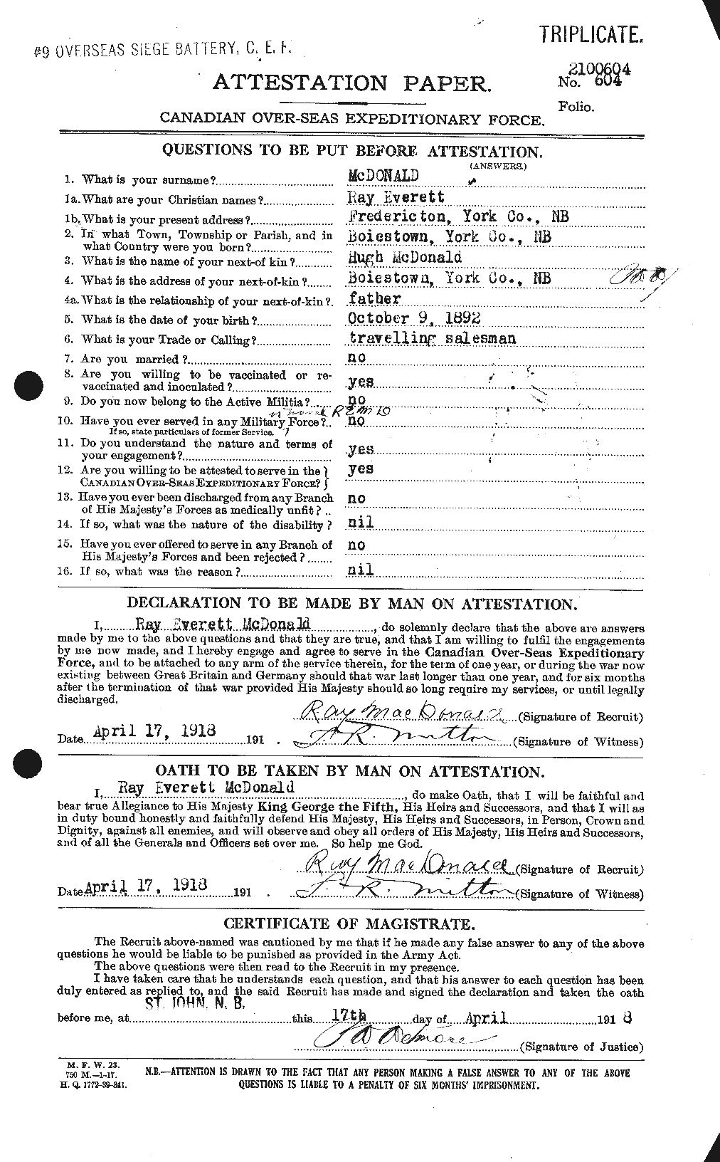 Personnel Records of the First World War - CEF 524813a