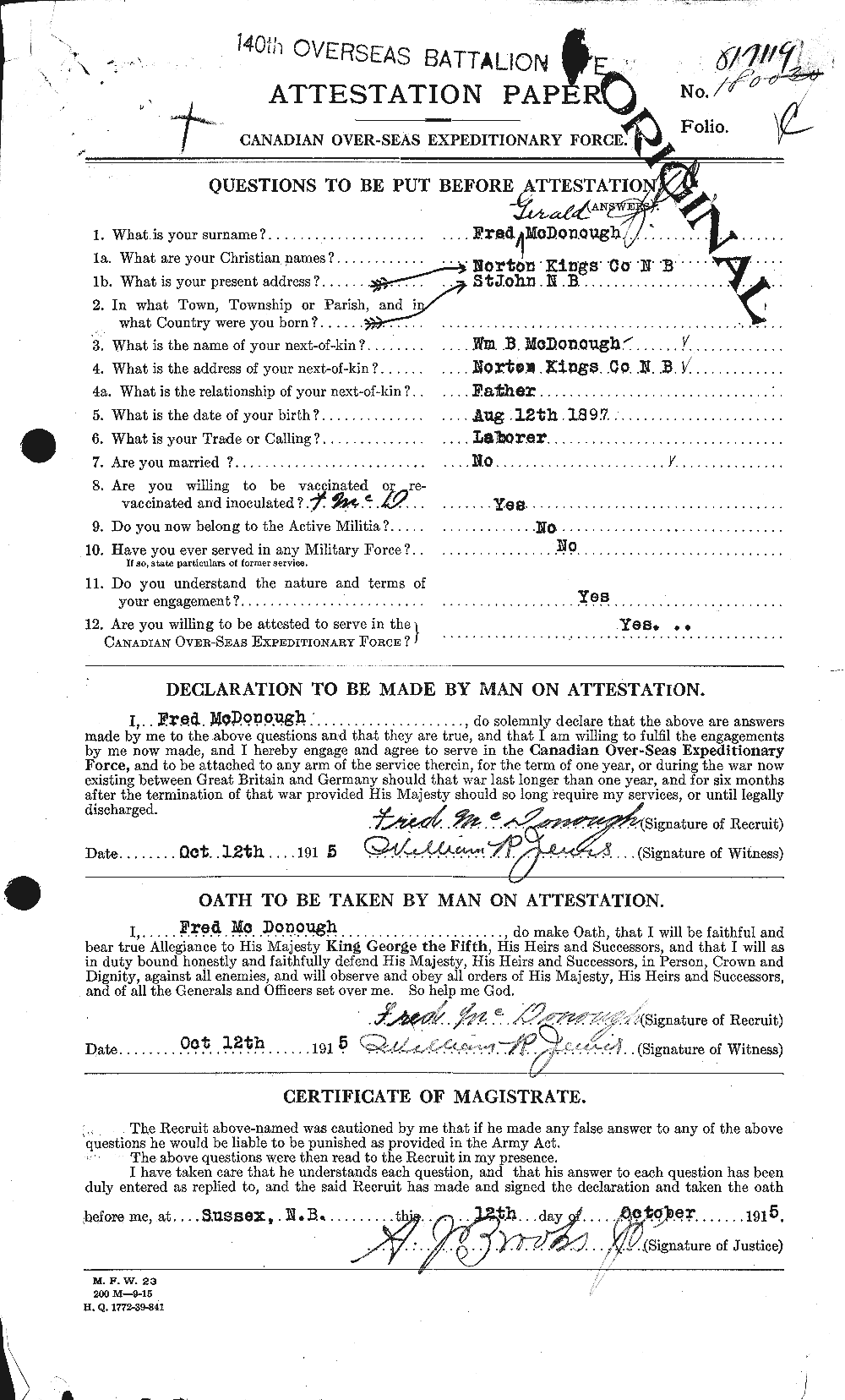 Personnel Records of the First World War - CEF 525109a