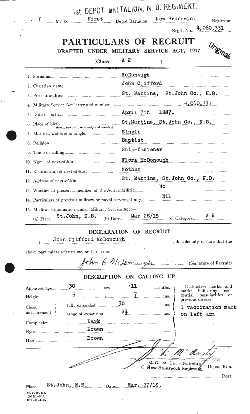 Dossiers du Personnel de la Première Guerre mondiale - CEC 525115a
