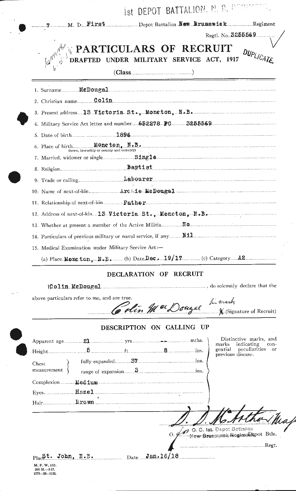 Dossiers du Personnel de la Première Guerre mondiale - CEC 525148a