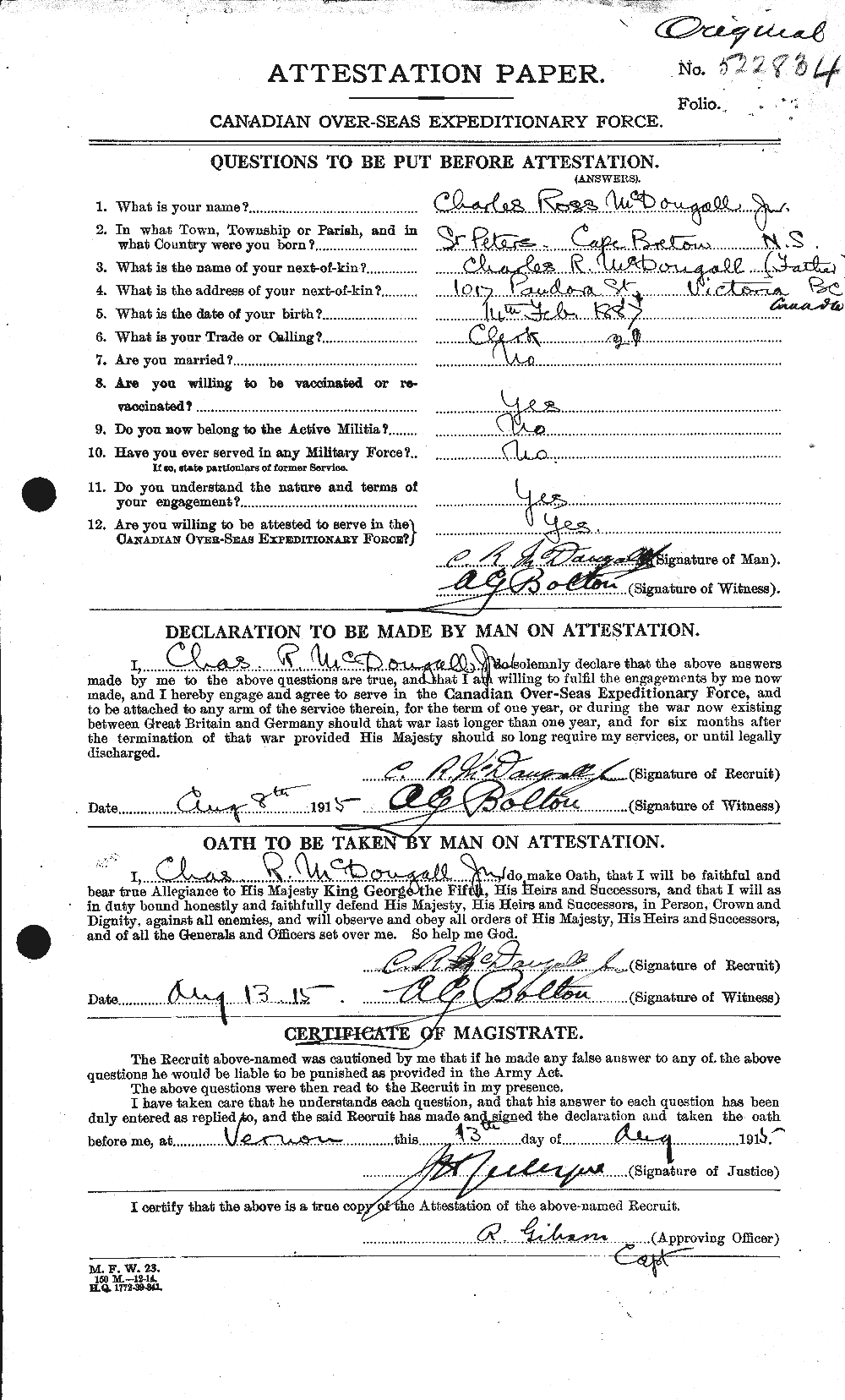Personnel Records of the First World War - CEF 525282a