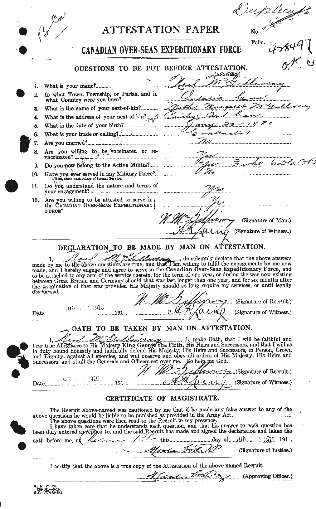 Personnel Records of the First World War - CEF 525501a