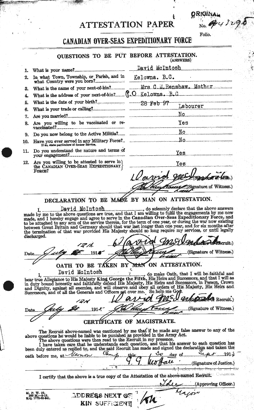 Personnel Records of the First World War - CEF 525629a
