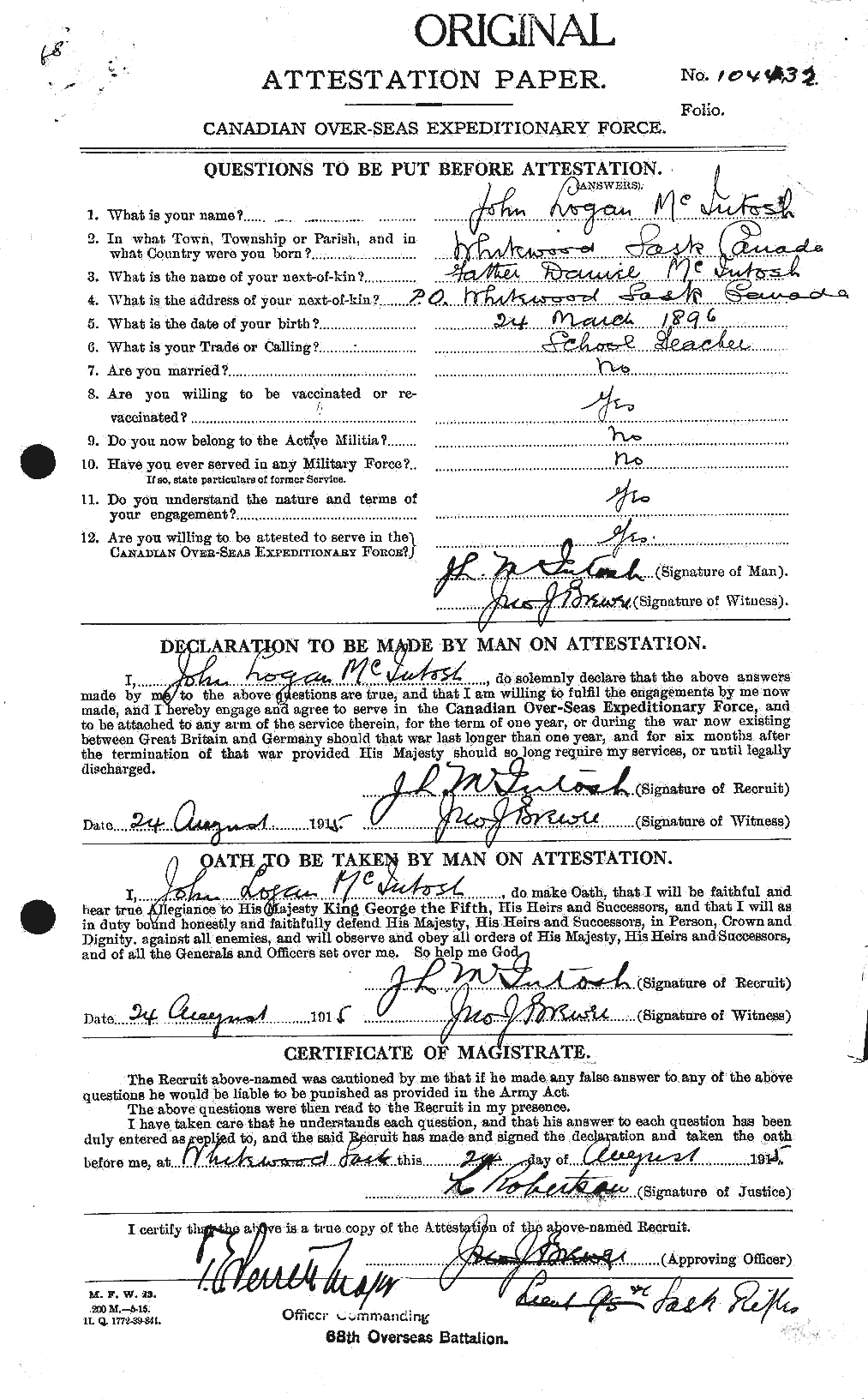 Personnel Records of the First World War - CEF 525645a