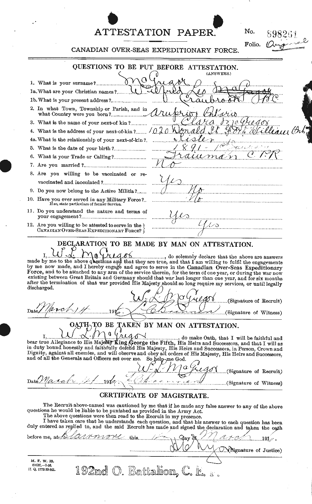 Personnel Records of the First World War - CEF 526239a