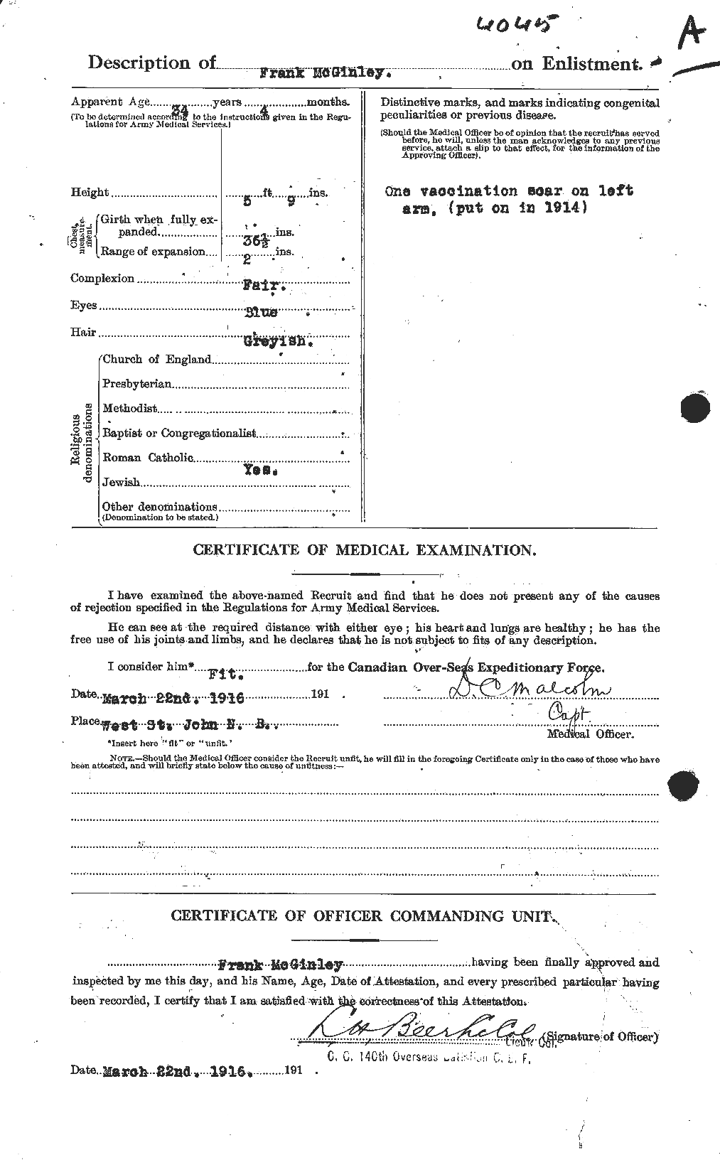 Dossiers du Personnel de la Première Guerre mondiale - CEC 526313b