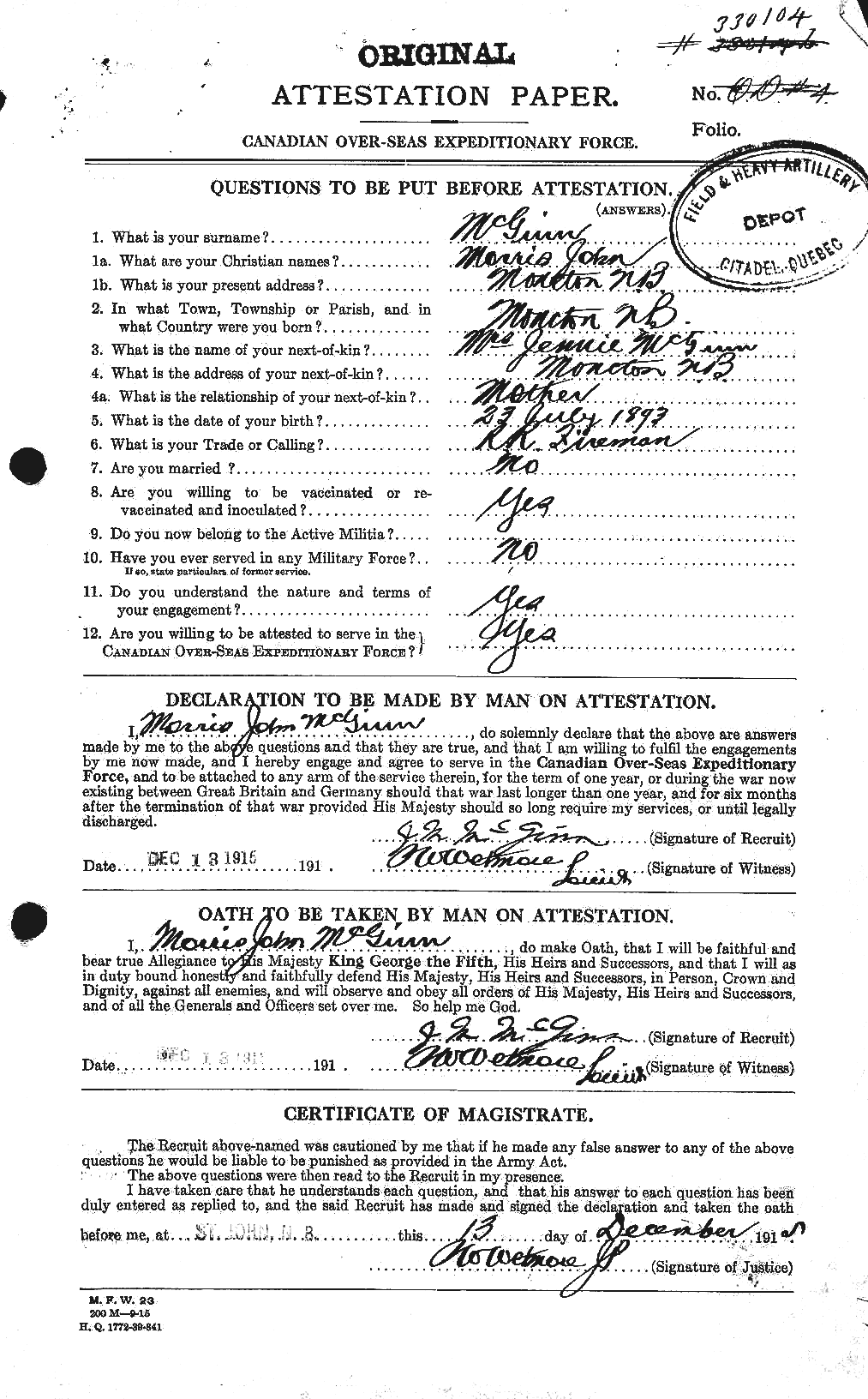Personnel Records of the First World War - CEF 526345a