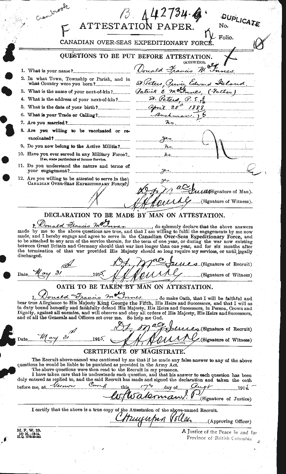 Personnel Records of the First World War - CEF 526633a