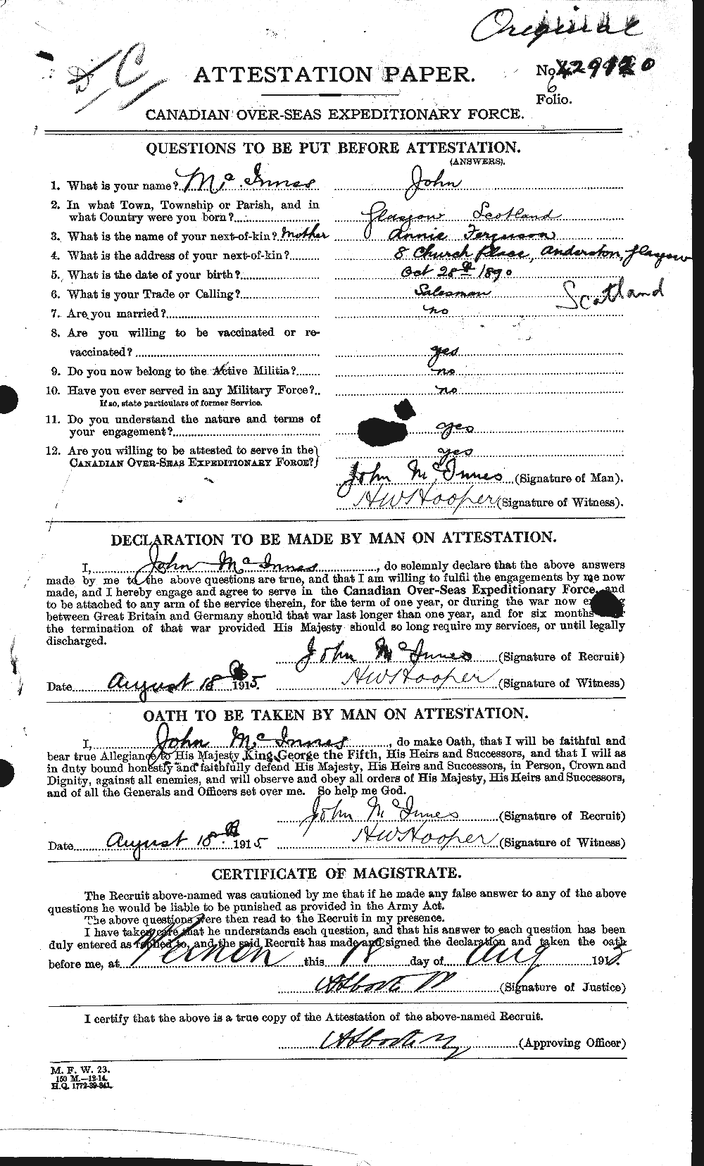 Personnel Records of the First World War - CEF 526682a