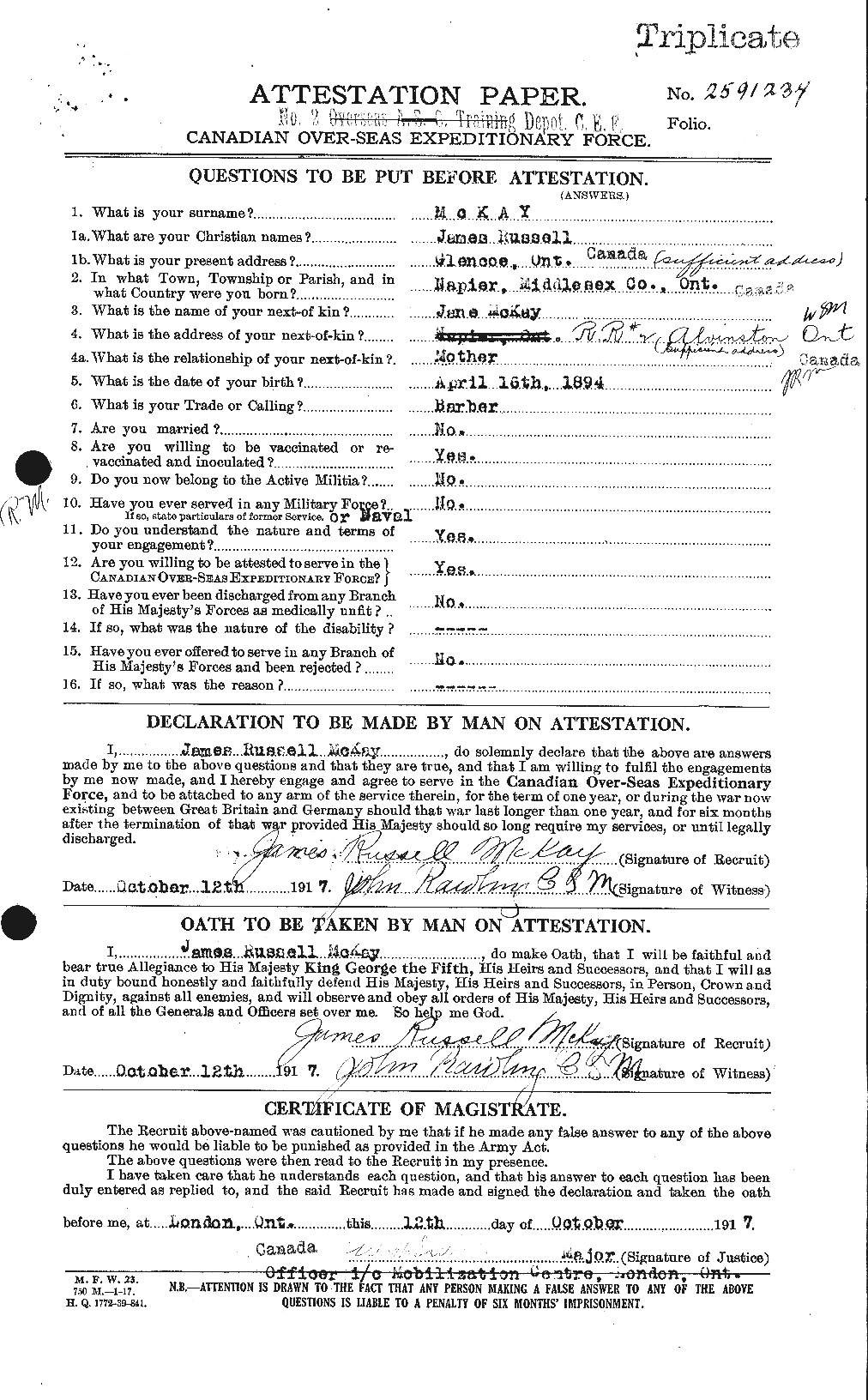 Personnel Records of the First World War - CEF 526941a