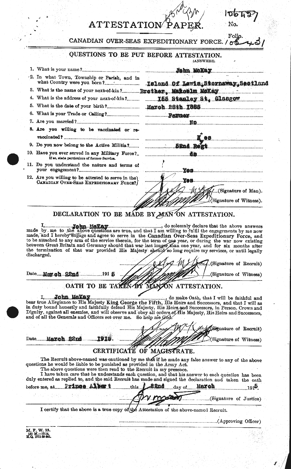 Personnel Records of the First World War - CEF 526961a