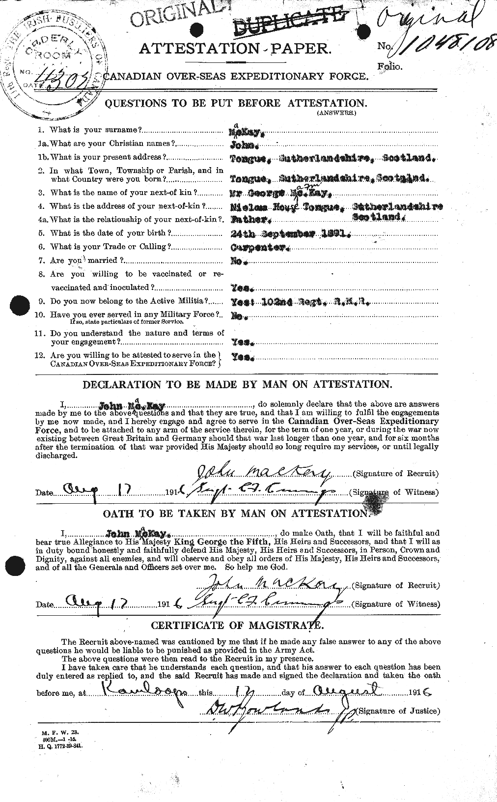 Personnel Records of the First World War - CEF 527002a