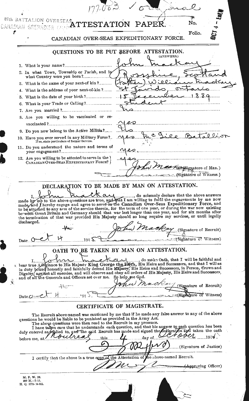 Personnel Records of the First World War - CEF 527003a