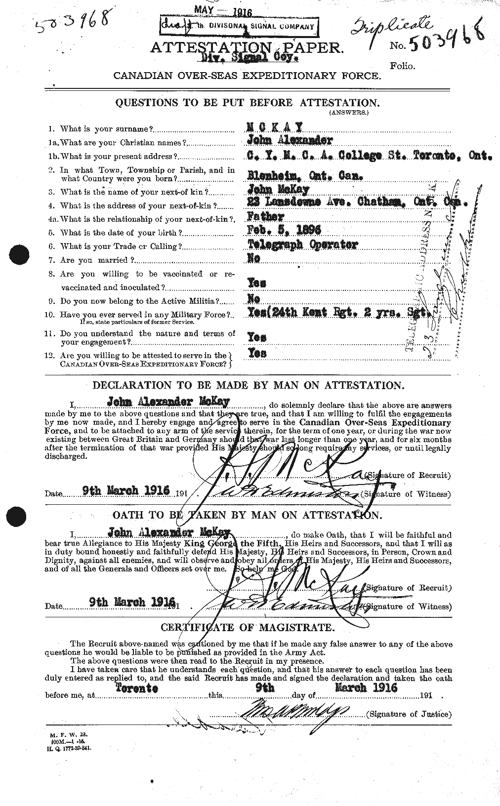 Personnel Records of the First World War - CEF 527021a