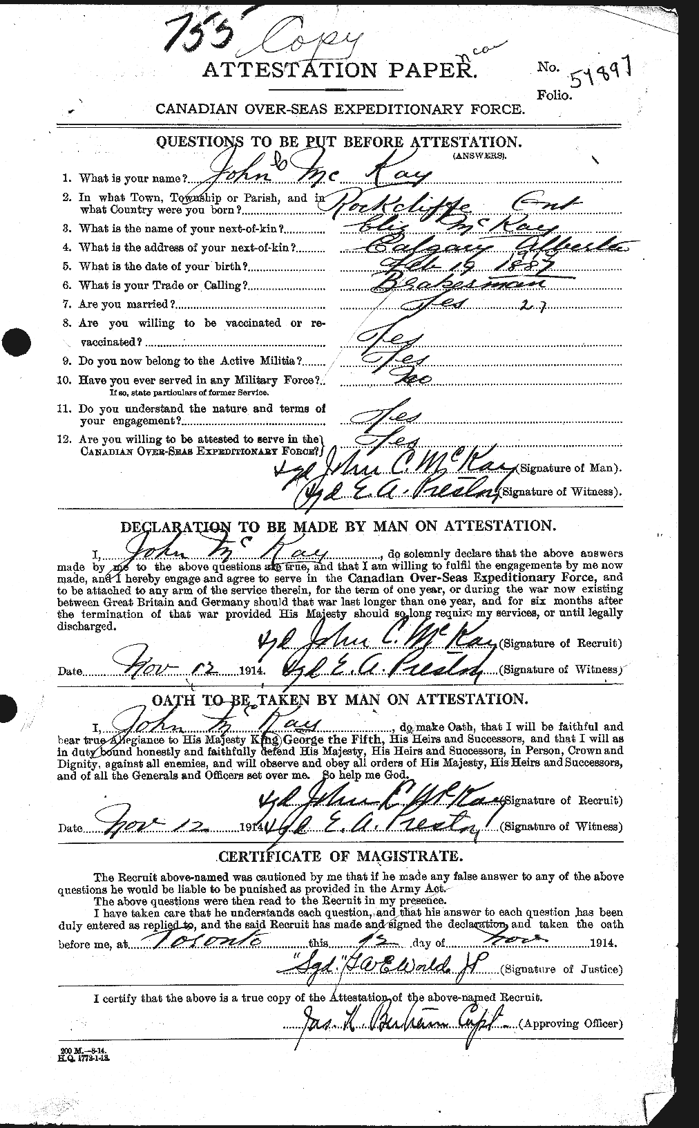 Personnel Records of the First World War - CEF 527039a