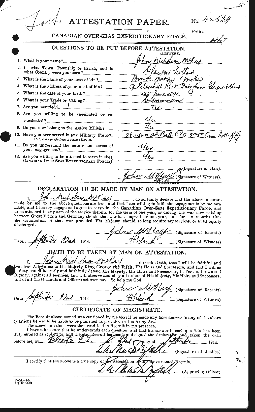 Personnel Records of the First World War - CEF 527085a