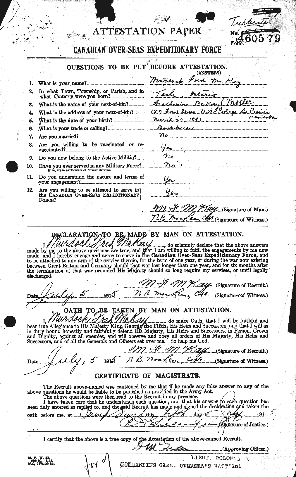 Personnel Records of the First World War - CEF 527191a