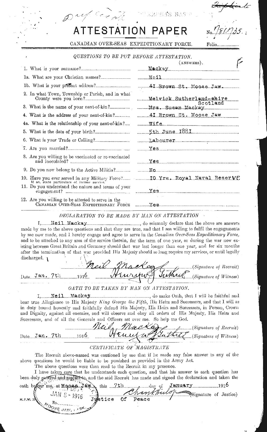 Personnel Records of the First World War - CEF 527198a