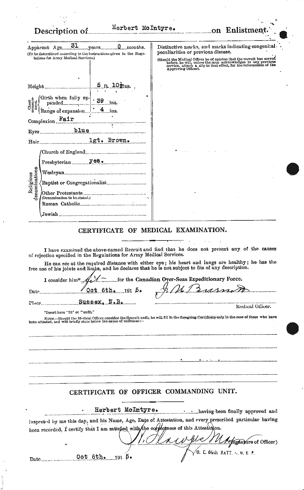 Dossiers du Personnel de la Première Guerre mondiale - CEC 527427b