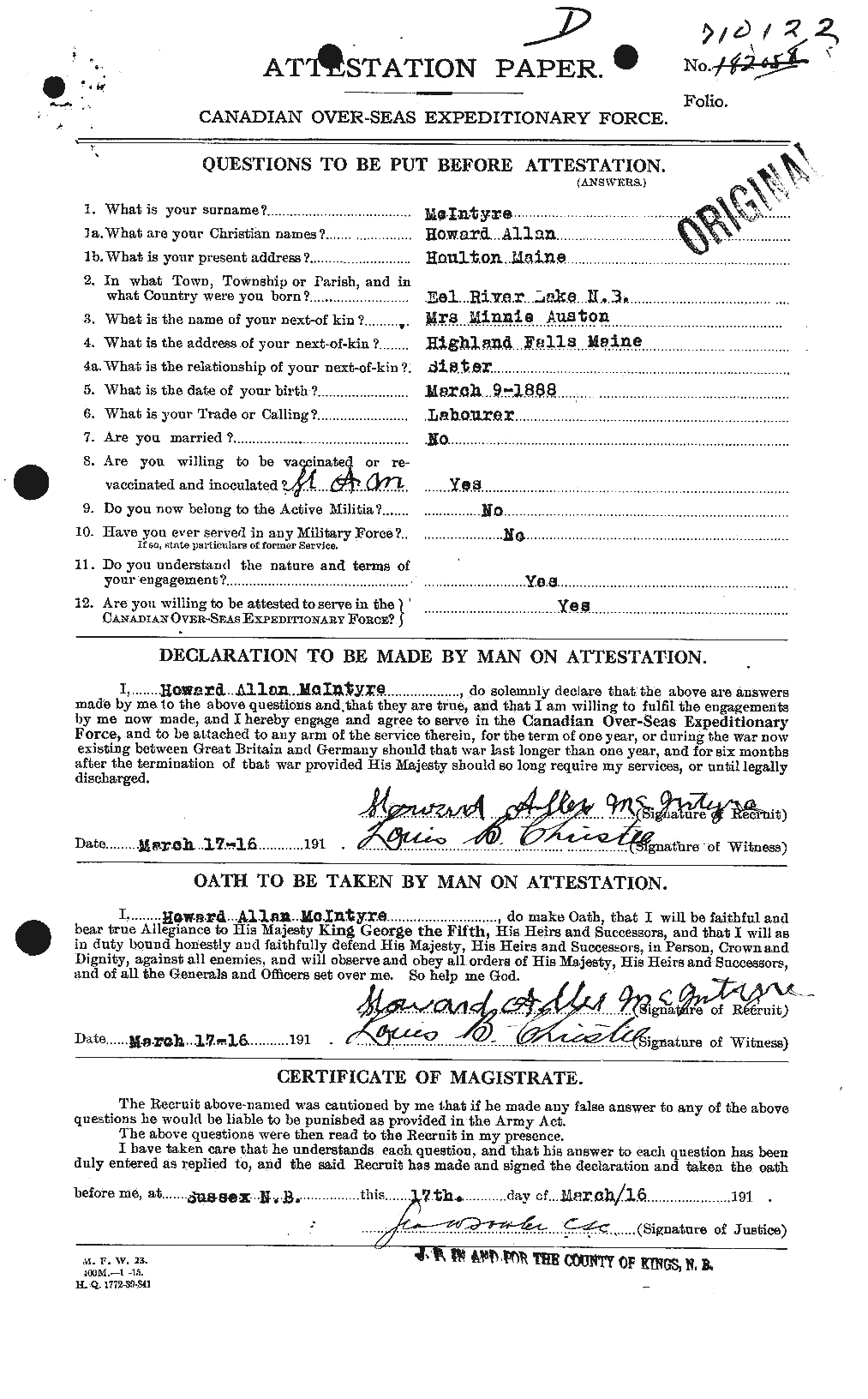 Dossiers du Personnel de la Première Guerre mondiale - CEC 527431a
