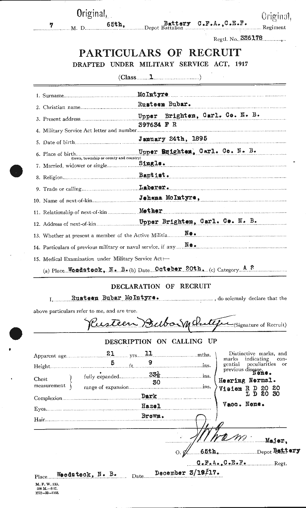 Dossiers du Personnel de la Première Guerre mondiale - CEC 527597a