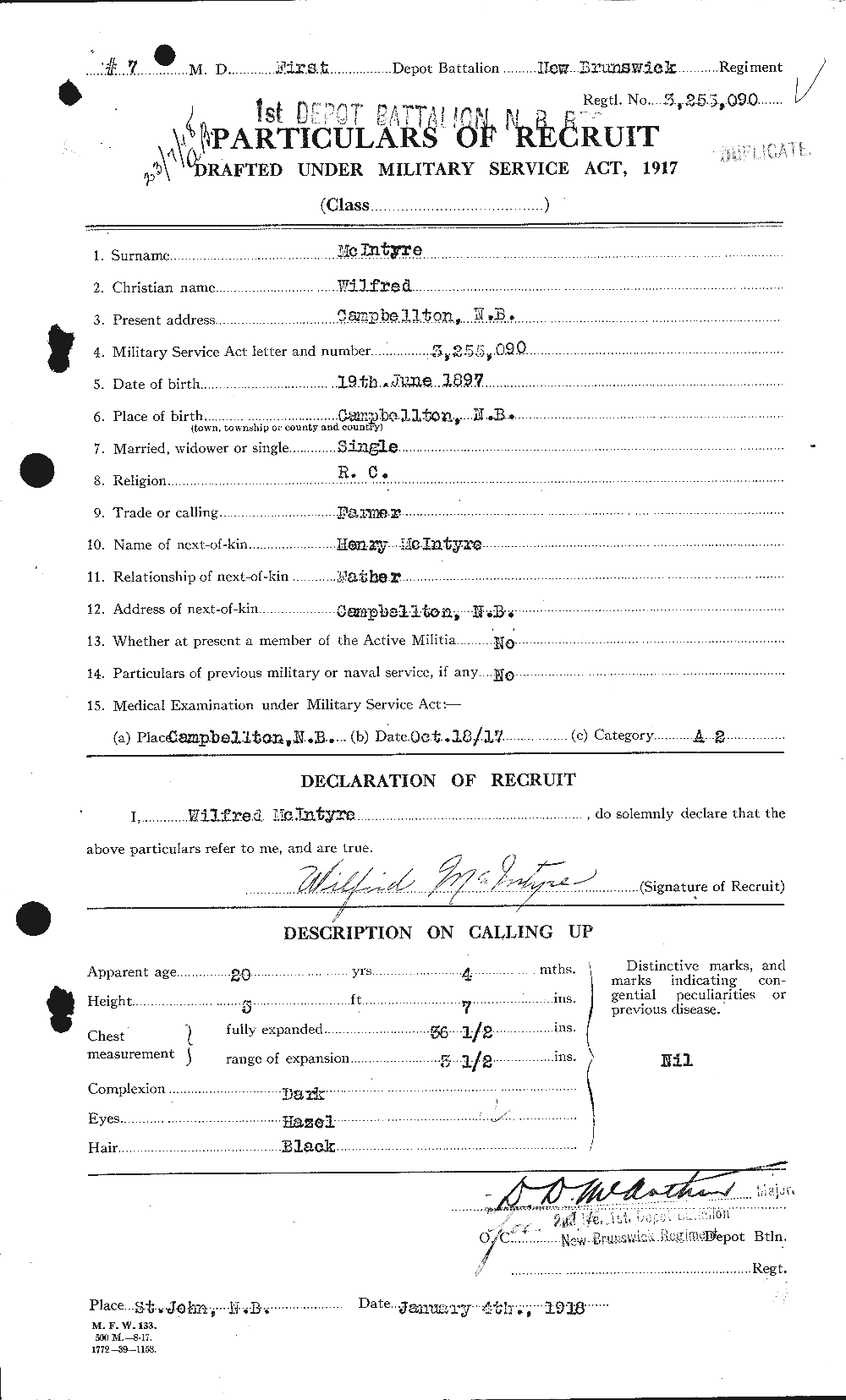 Dossiers du Personnel de la Première Guerre mondiale - CEC 527612a