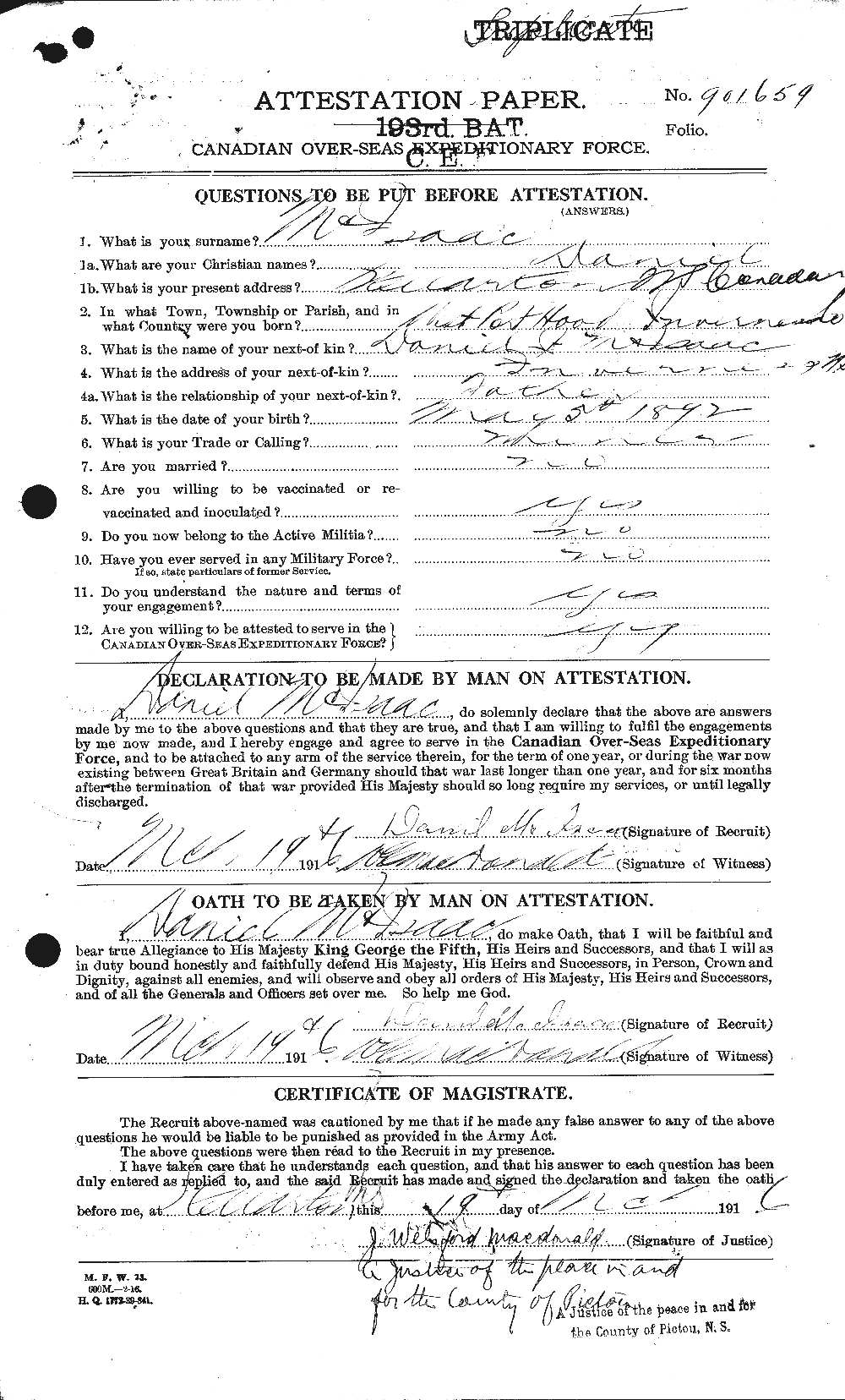Dossiers du Personnel de la Première Guerre mondiale - CEC 527707a