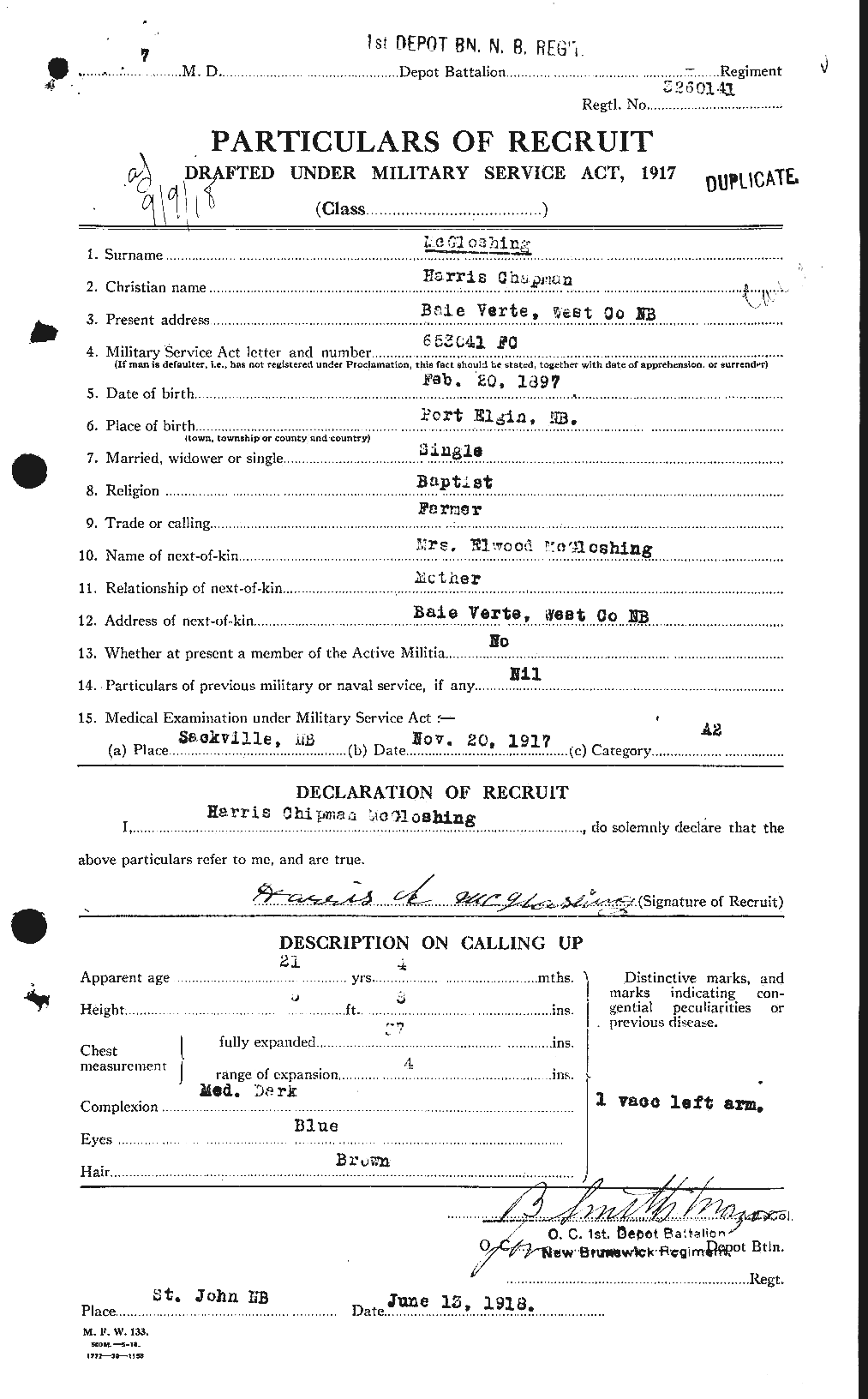 Dossiers du Personnel de la Première Guerre mondiale - CEC 528460a