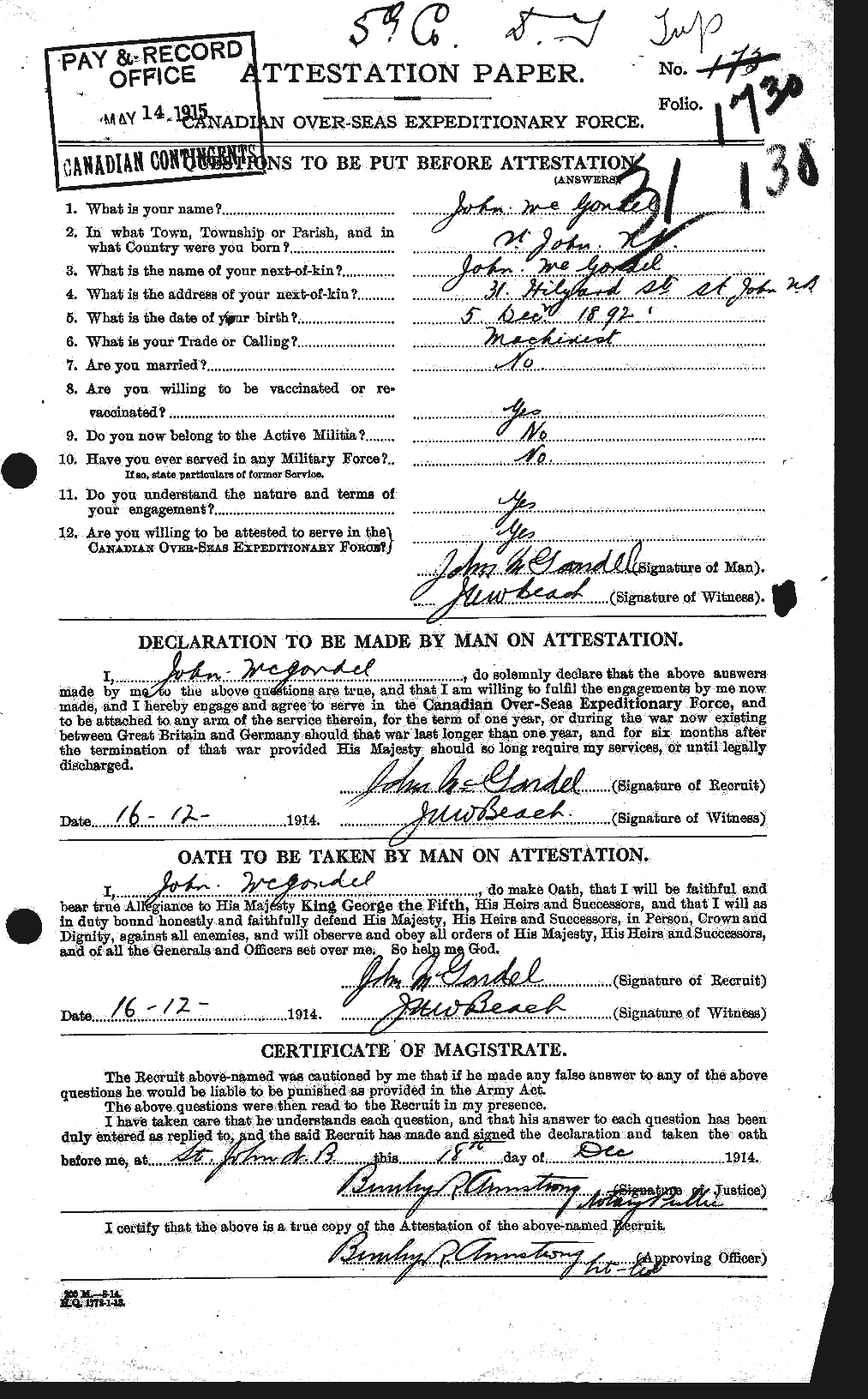 Personnel Records of the First World War - CEF 528482a