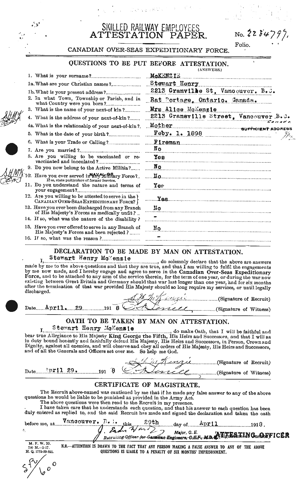 Personnel Records of the First World War - CEF 530001a