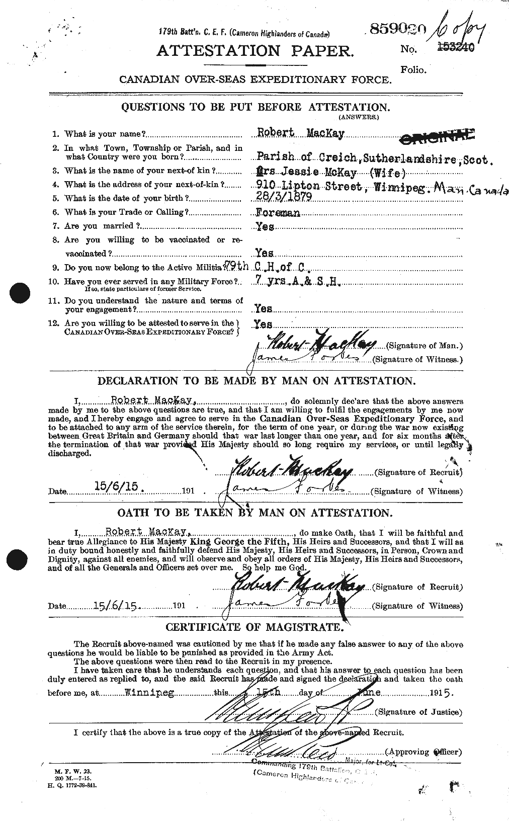 Personnel Records of the First World War - CEF 530070a