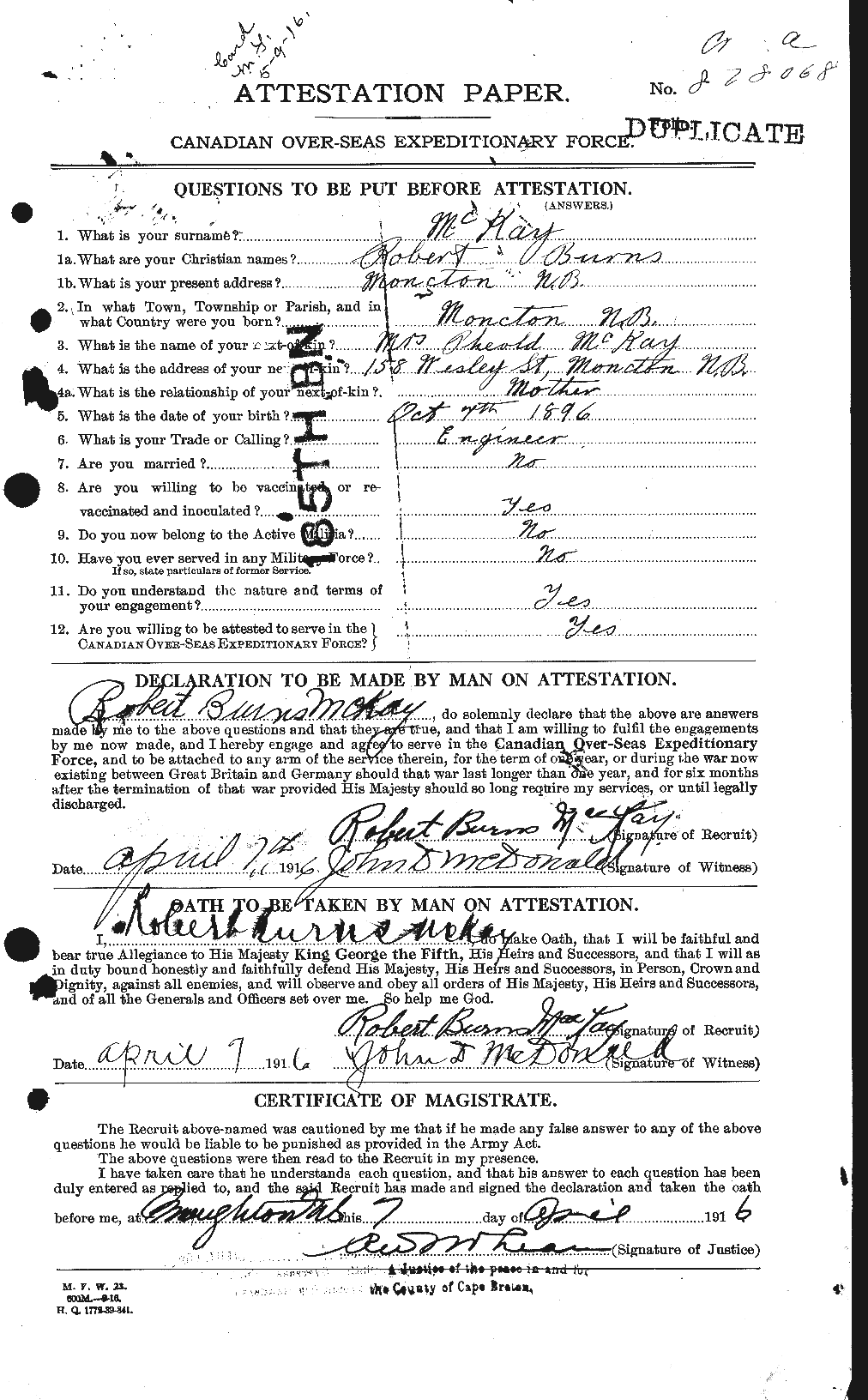 Personnel Records of the First World War - CEF 530087a