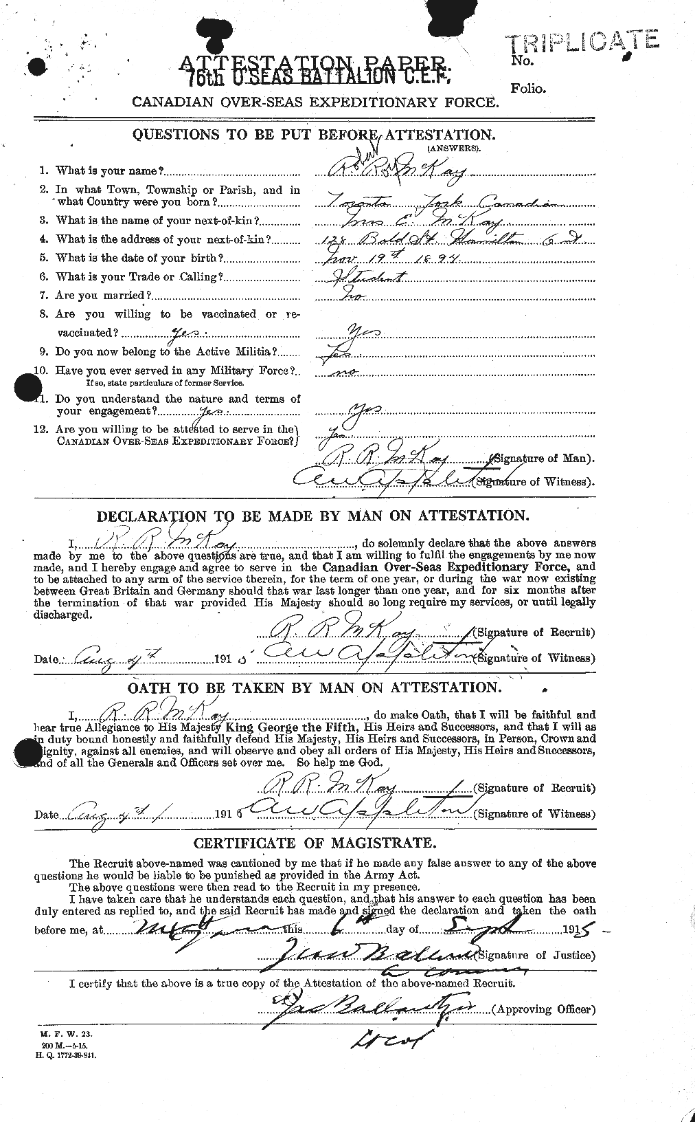 Personnel Records of the First World War - CEF 530106a